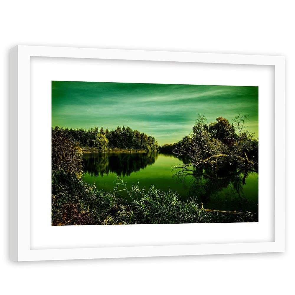 Glezna baltā rāmī - Lake In Green  Home Trends DECO