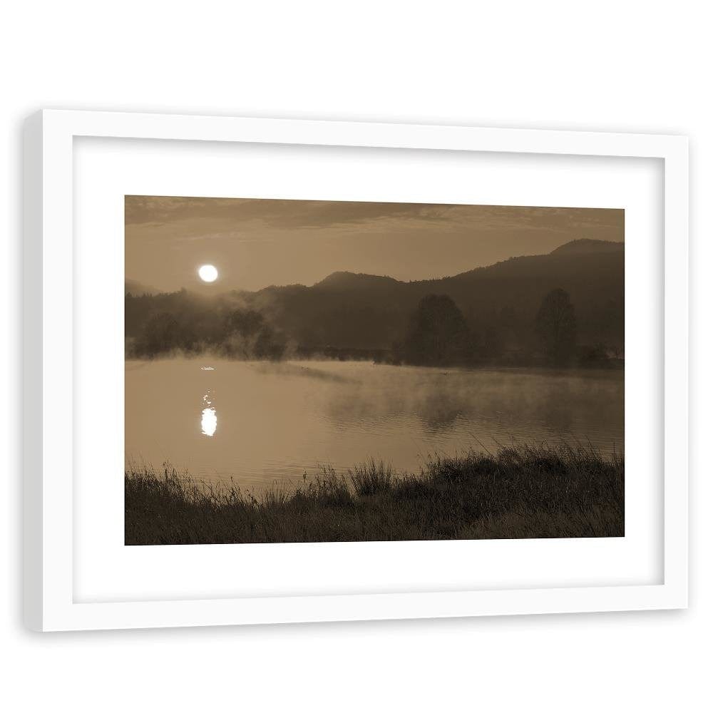 Glezna baltā rāmī - Lake In The Fog 1  Home Trends DECO