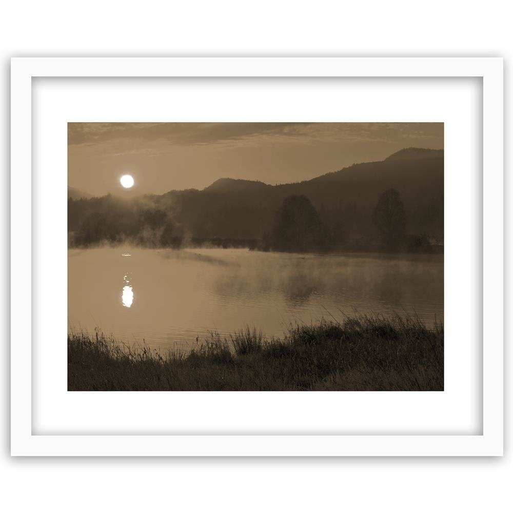 Glezna baltā rāmī - Lake In The Fog 1  Home Trends DECO