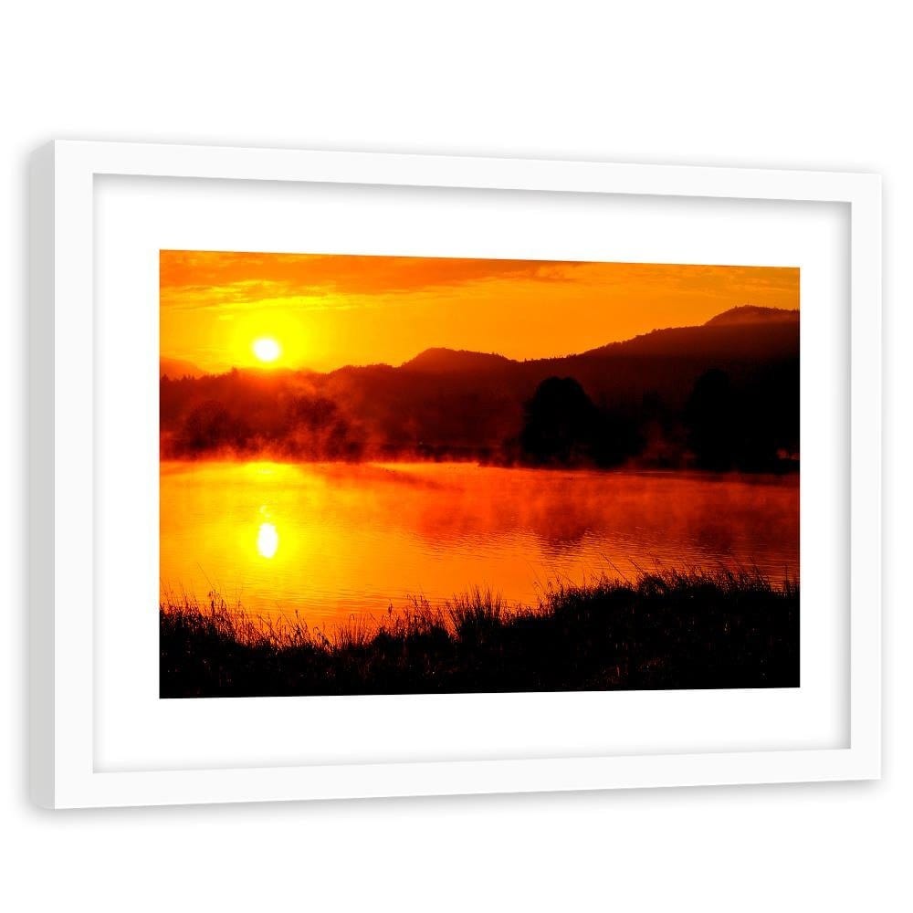 Glezna baltā rāmī - Lake In The Mist 4  Home Trends DECO