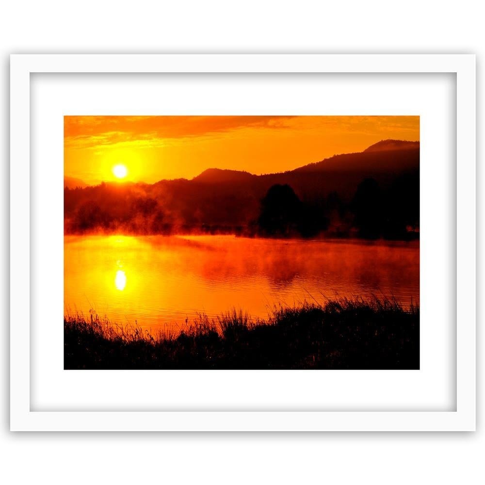 Glezna baltā rāmī - Lake In The Mist 4  Home Trends DECO