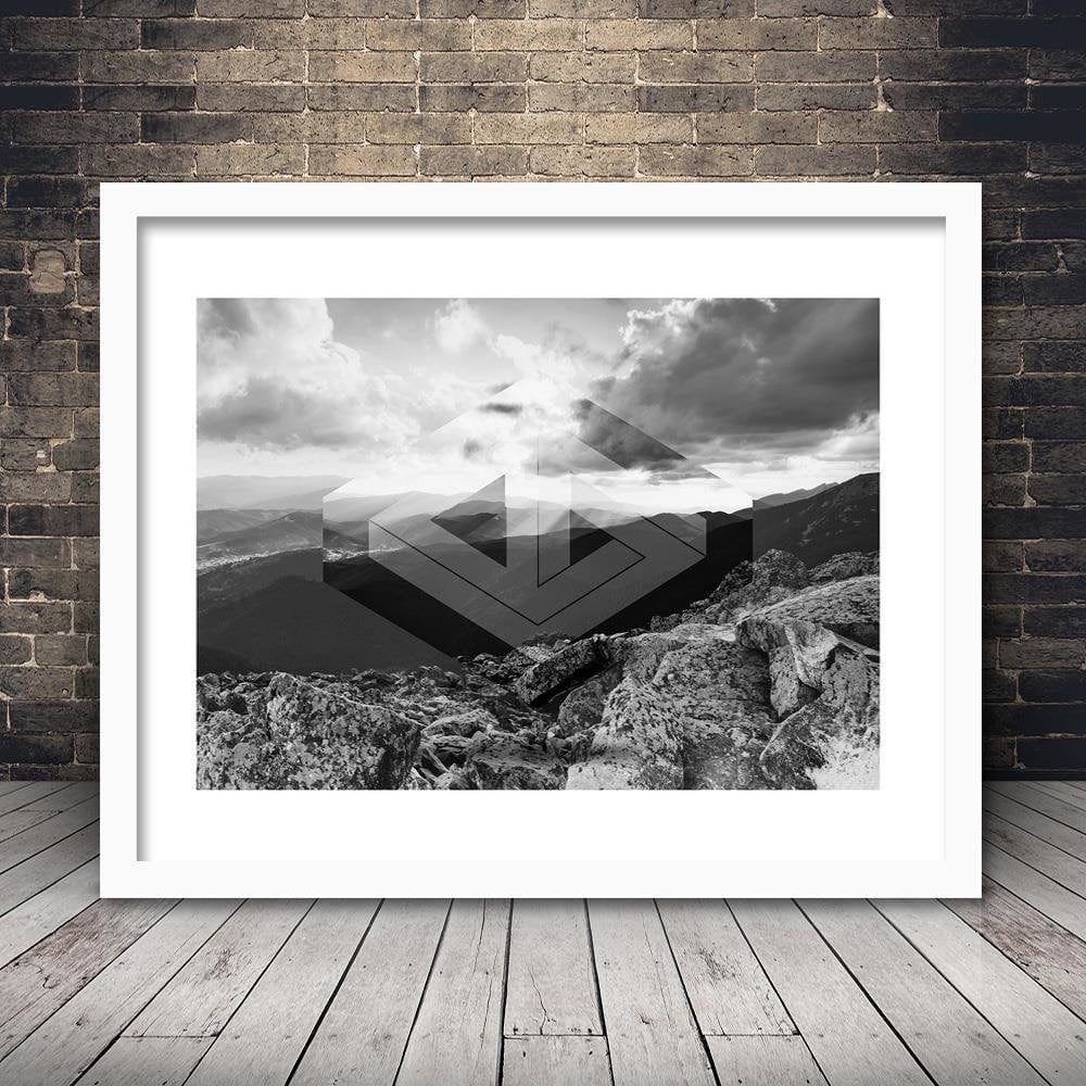 Glezna baltā rāmī - Landscape With Geometric Figure 3  Home Trends DECO