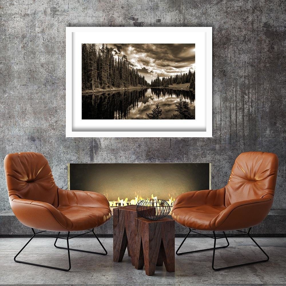 Glezna baltā rāmī - Las Alpine Lake 1  Home Trends DECO