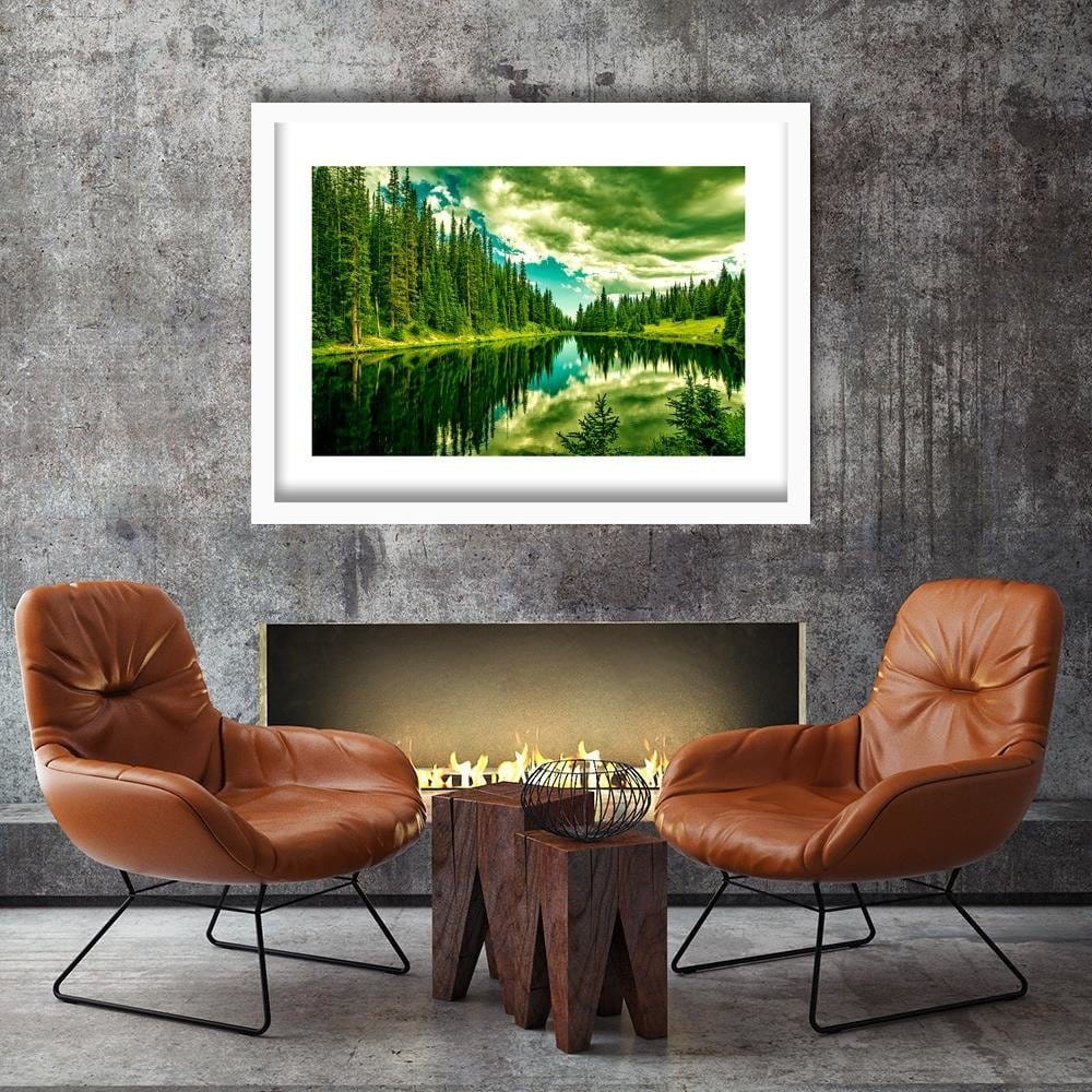 Glezna baltā rāmī - Las Alpine Lake 3  Home Trends DECO