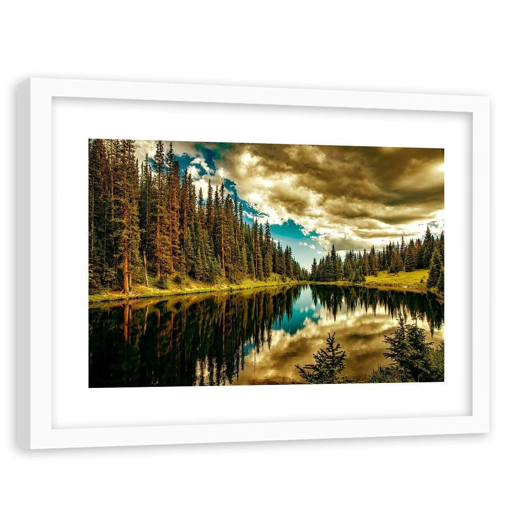 Glezna baltā rāmī - Las Alpine Lake 4  Home Trends DECO
