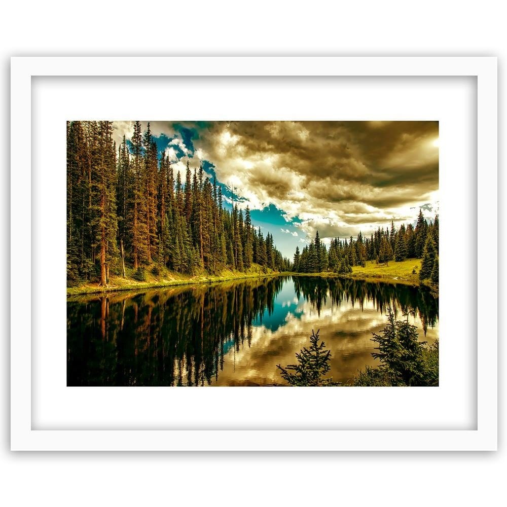 Glezna baltā rāmī - Las Alpine Lake 4  Home Trends DECO