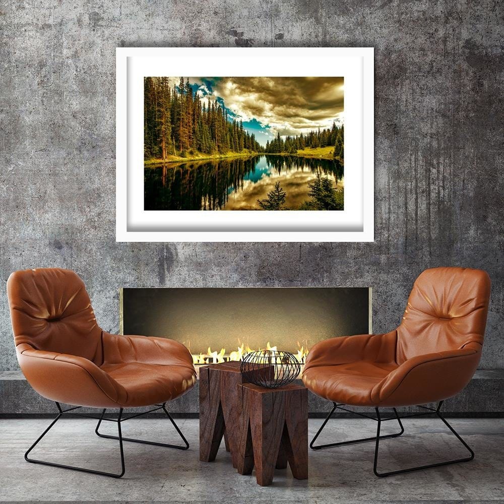 Glezna baltā rāmī - Las Alpine Lake 4  Home Trends DECO