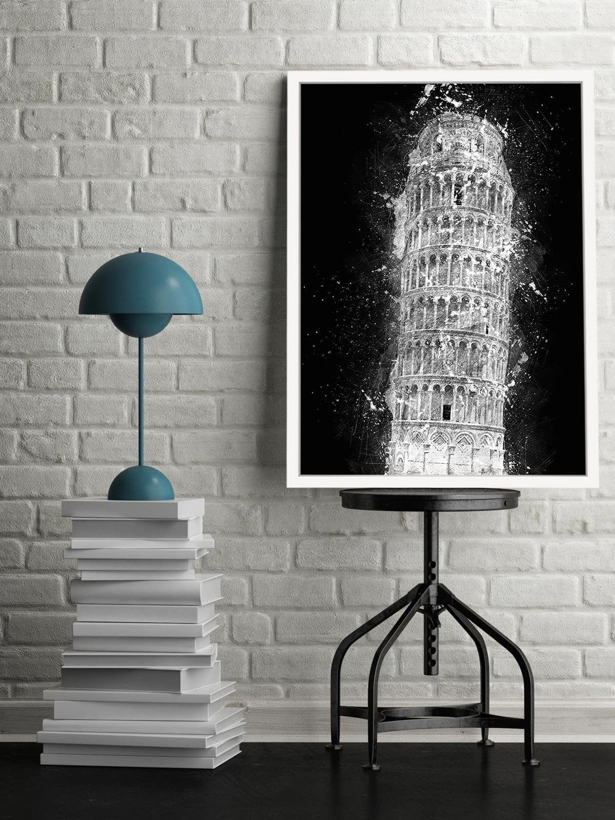 Glezna baltā rāmī - Leaning Tower Of Pisa At Night  Home Trends DECO