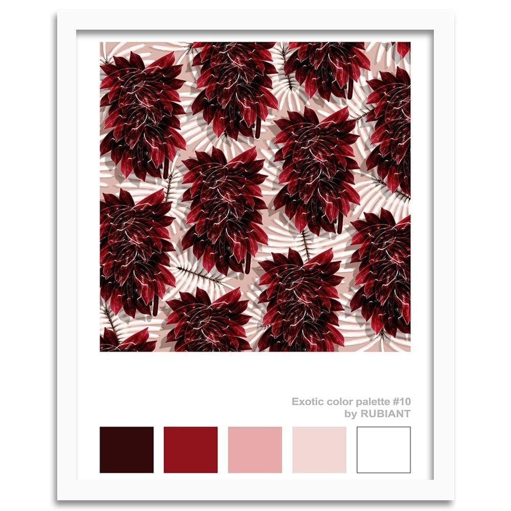 Glezna baltā rāmī - Leaves Exotic Red  Home Trends DECO