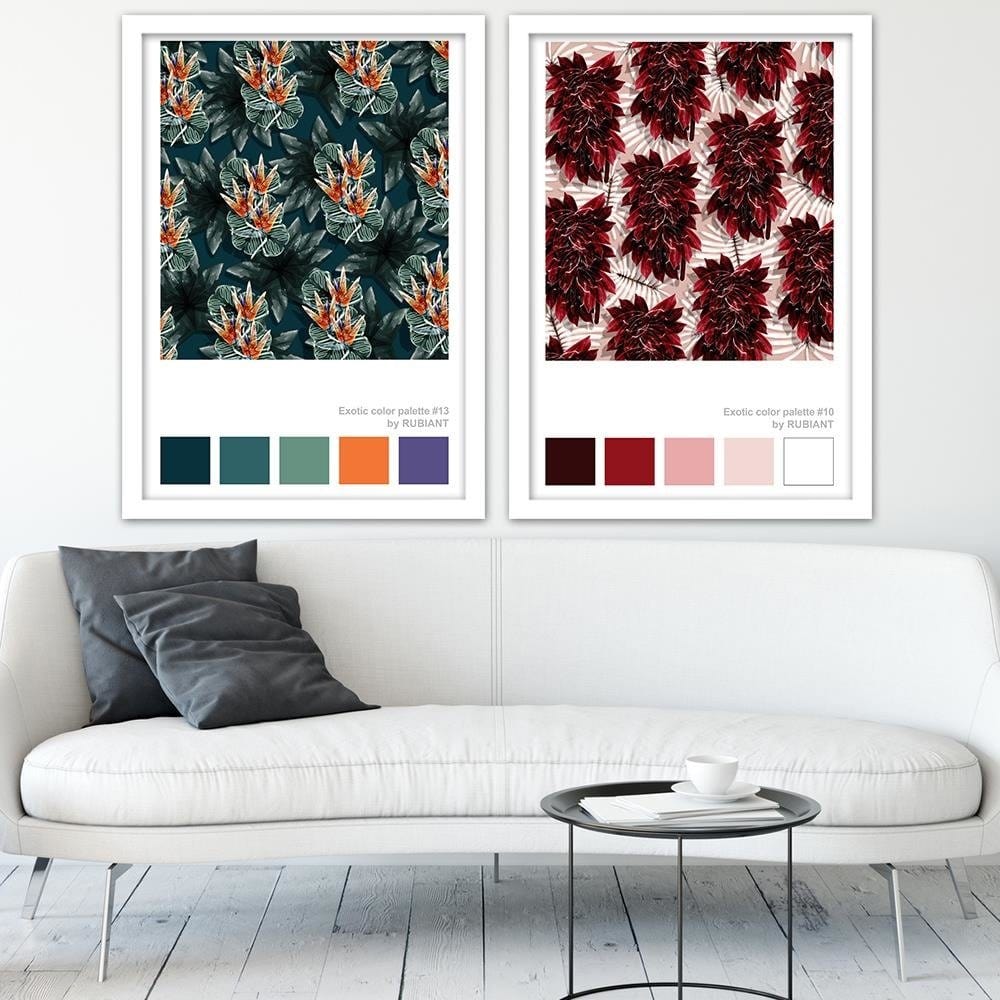 Glezna baltā rāmī - Leaves Exotic Red  Home Trends DECO