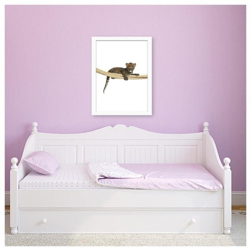 Glezna baltā rāmī - Leopard on the rope  Home Trends DECO