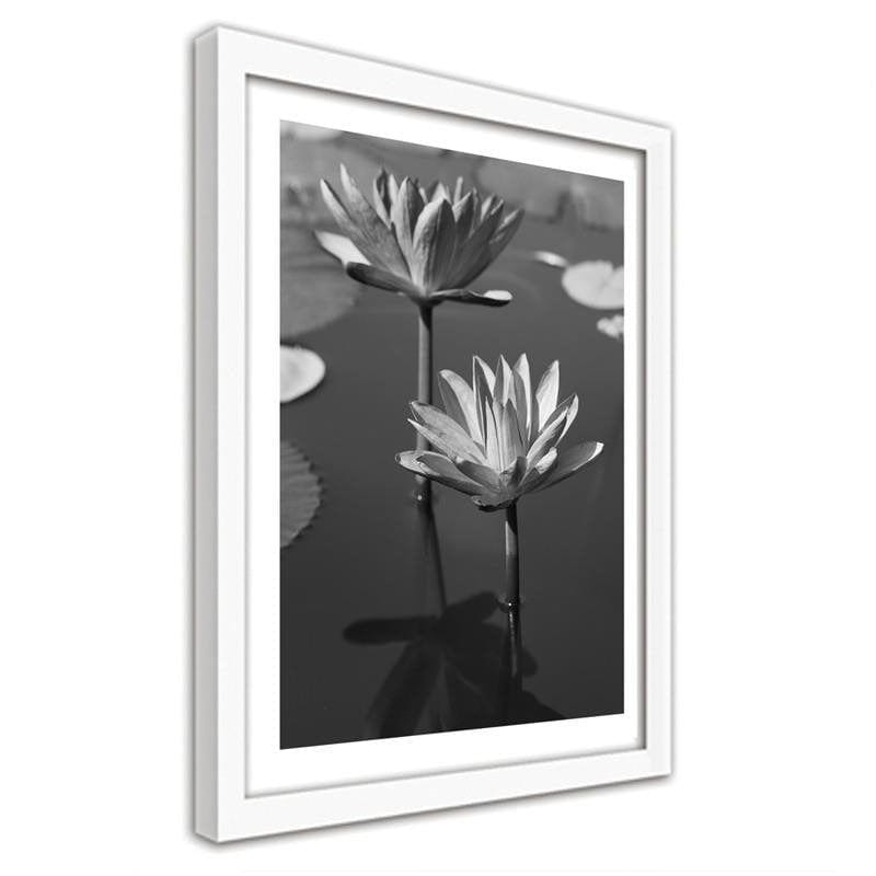 Glezna baltā rāmī - Lilies in the pond  Home Trends DECO