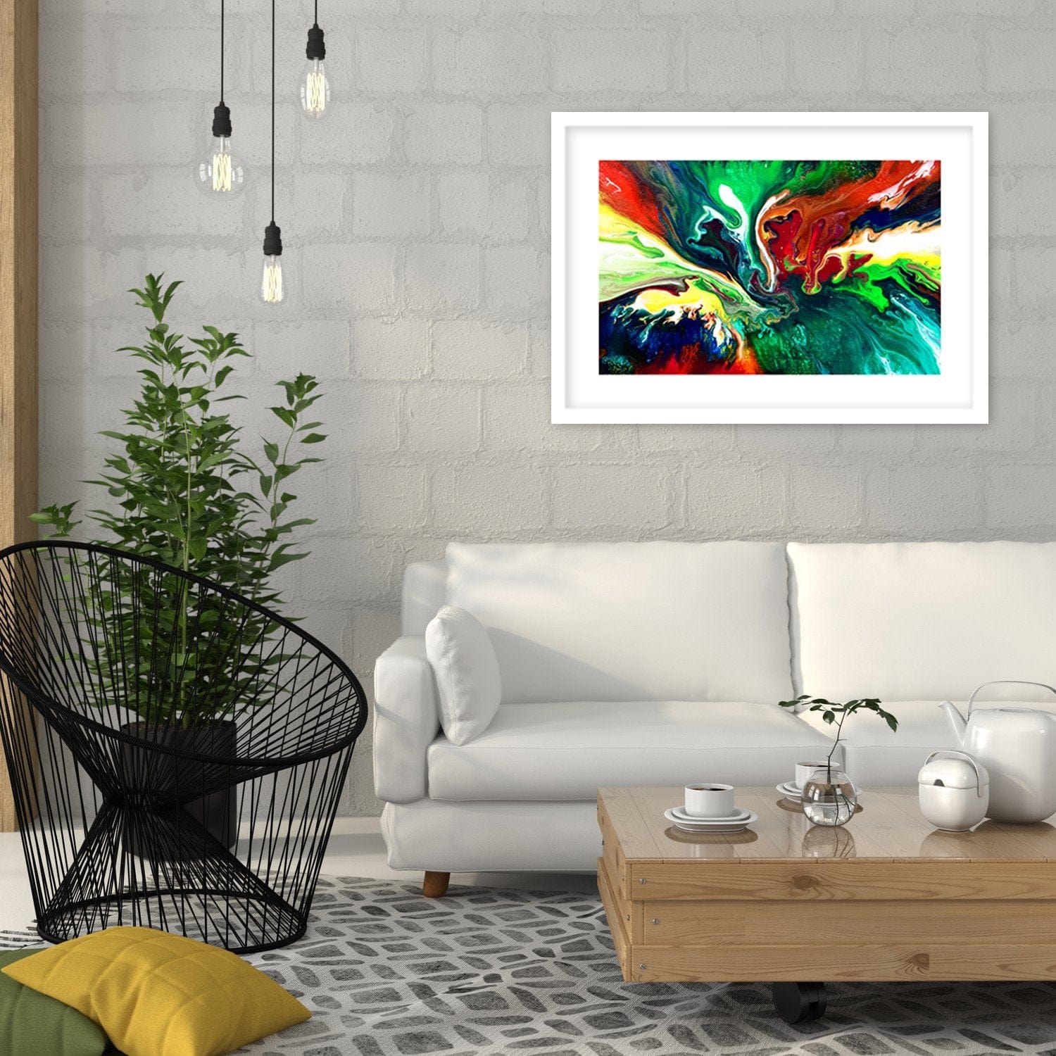 Glezna baltā rāmī - Liquid Abstraction  Home Trends DECO