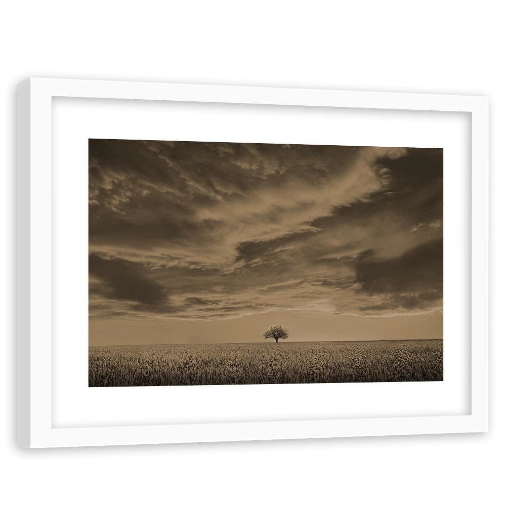 Glezna baltā rāmī - Lone Tree In Field 1  Home Trends DECO