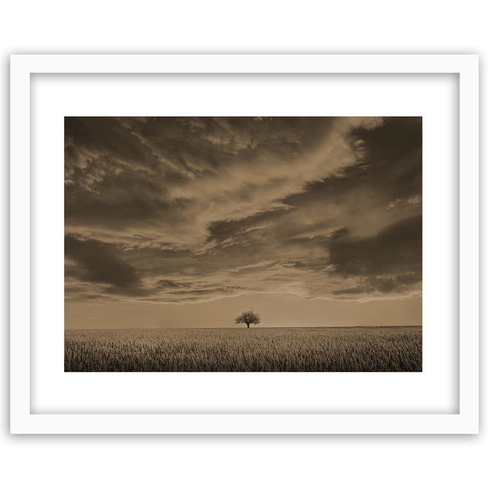 Glezna baltā rāmī - Lone Tree In Field 1  Home Trends DECO