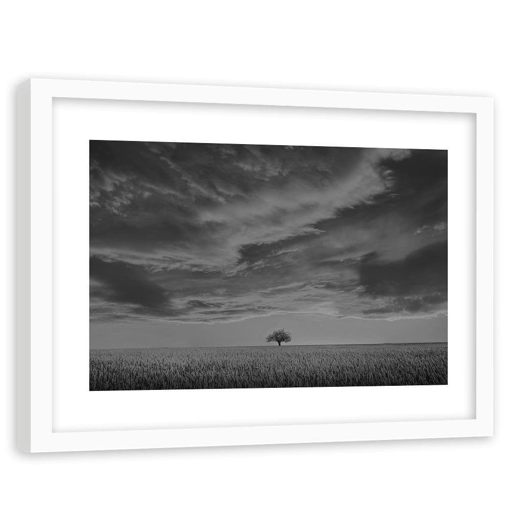 Glezna baltā rāmī - Lone Tree In Field 2  Home Trends DECO
