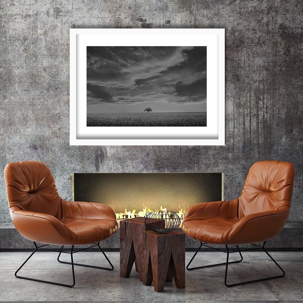 Glezna baltā rāmī - Lone Tree In Field 2  Home Trends DECO