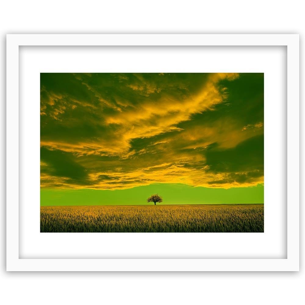 Glezna baltā rāmī - Lone Tree In Field 3  Home Trends DECO