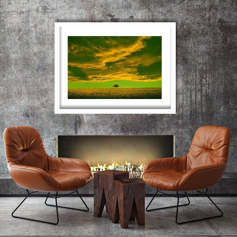 Glezna baltā rāmī - Lone Tree In Field 3  Home Trends DECO