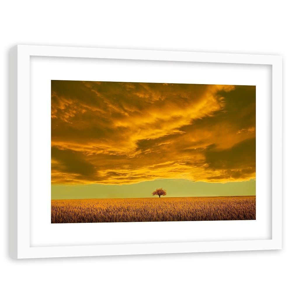 Glezna baltā rāmī - Lone Tree In Field 4  Home Trends DECO