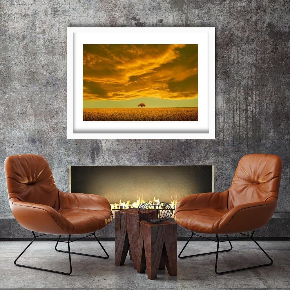 Glezna baltā rāmī - Lone Tree In Field 4  Home Trends DECO