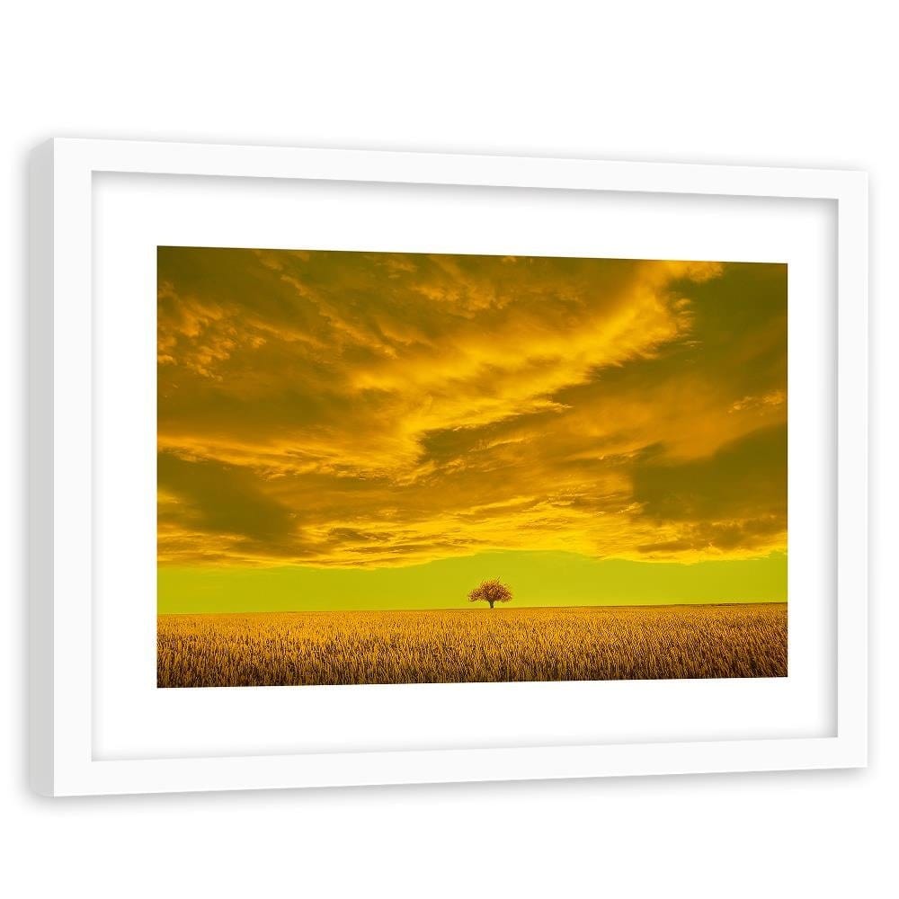 Glezna baltā rāmī - Lone Tree In Field  Home Trends DECO