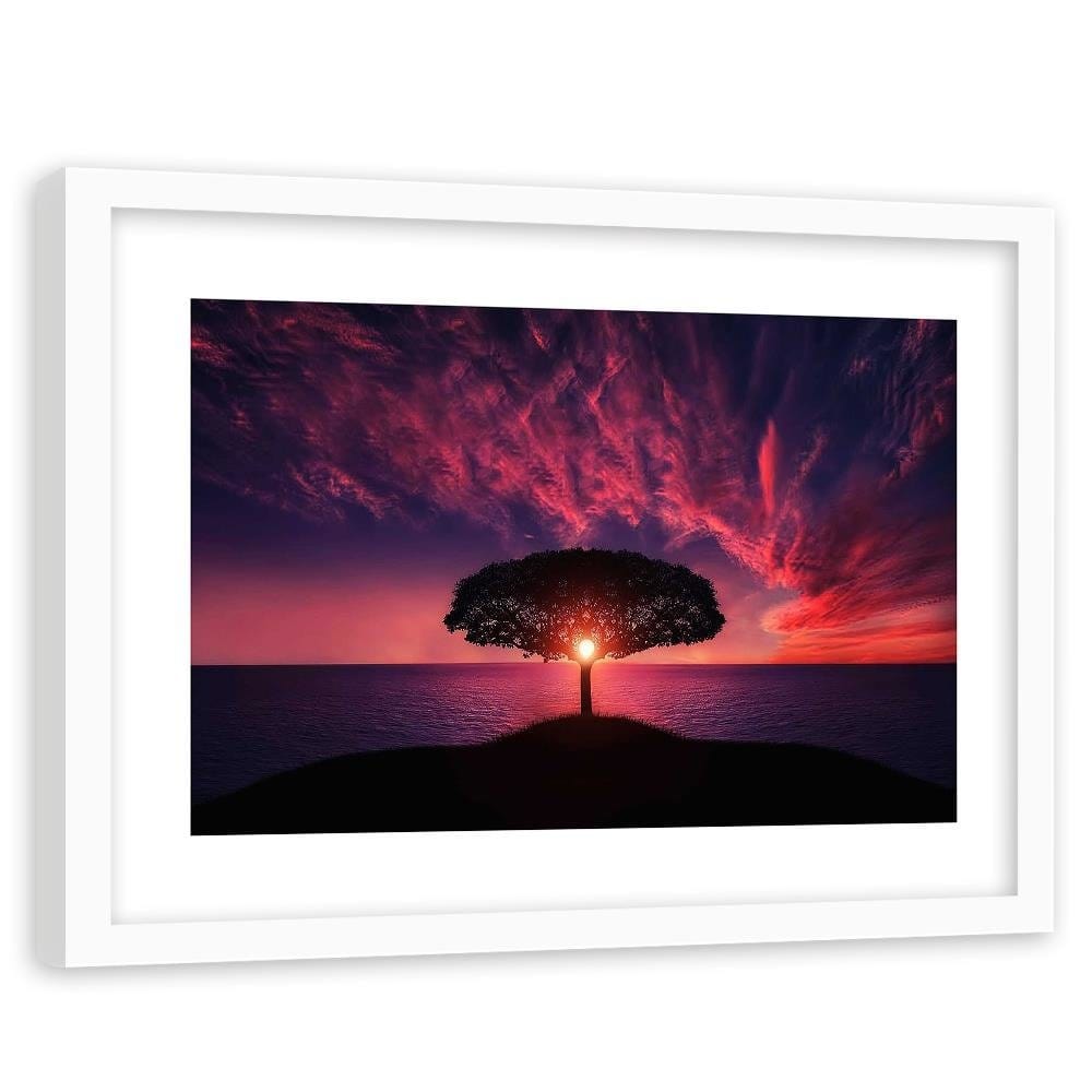Glezna baltā rāmī - Lonely Tree At Sunset  Home Trends DECO