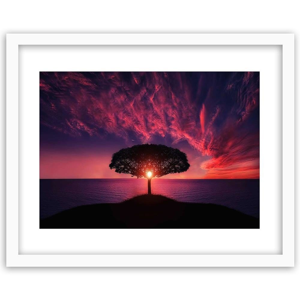 Glezna baltā rāmī - Lonely Tree At Sunset  Home Trends DECO