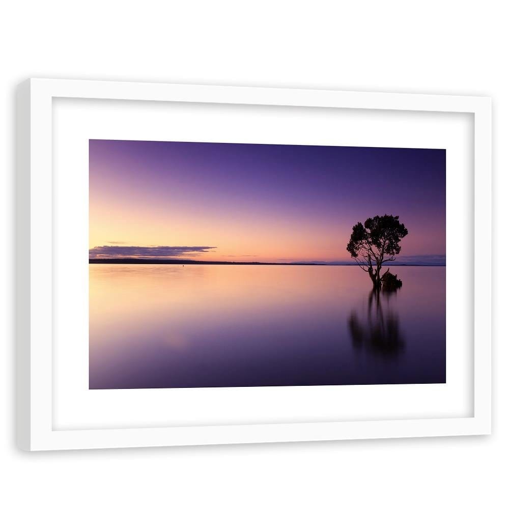 Glezna baltā rāmī - Lonely Tree On The Lake  Home Trends DECO