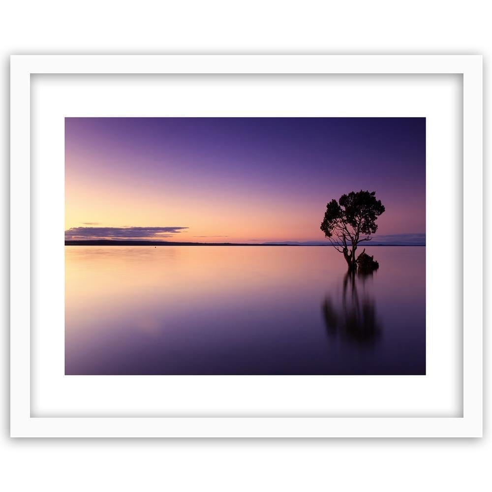 Glezna baltā rāmī - Lonely Tree On The Lake  Home Trends DECO