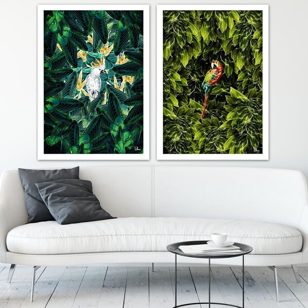 Glezna baltā rāmī - Macaw Tropical Green  Home Trends DECO