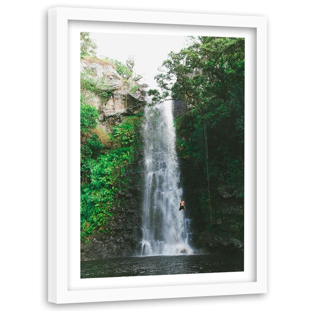 Glezna baltā rāmī - Man Jumping From A Waterfall  Home Trends DECO