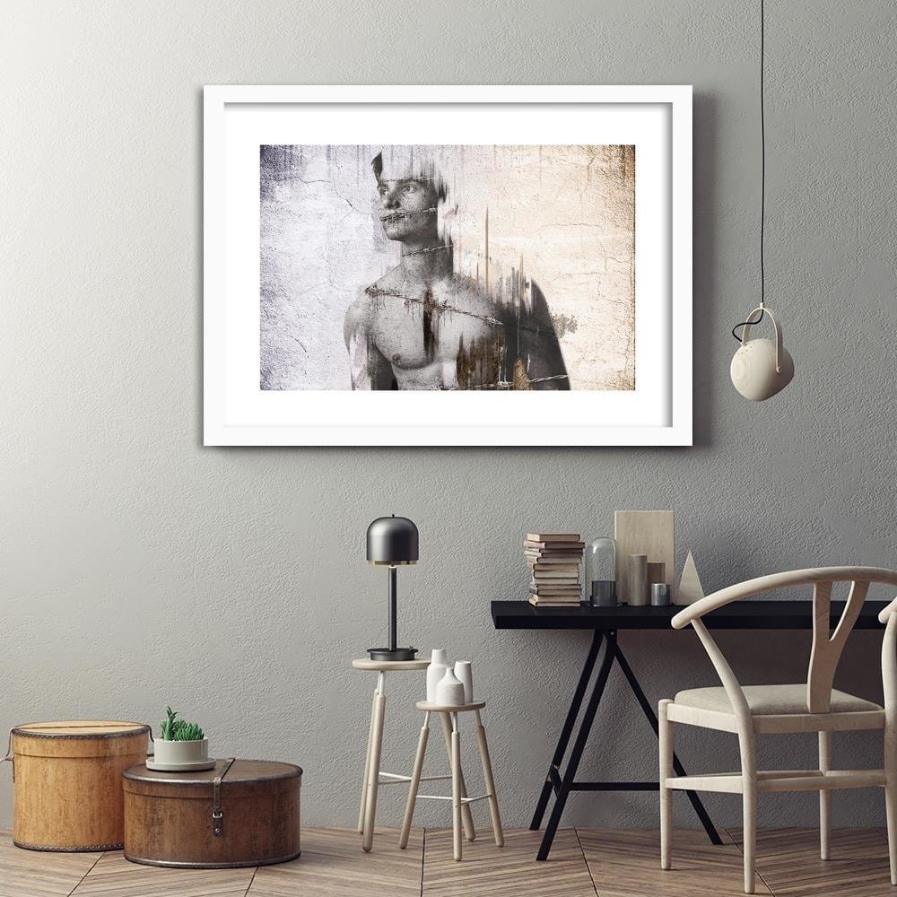 Glezna baltā rāmī - Man With Barbed Wire  Home Trends DECO