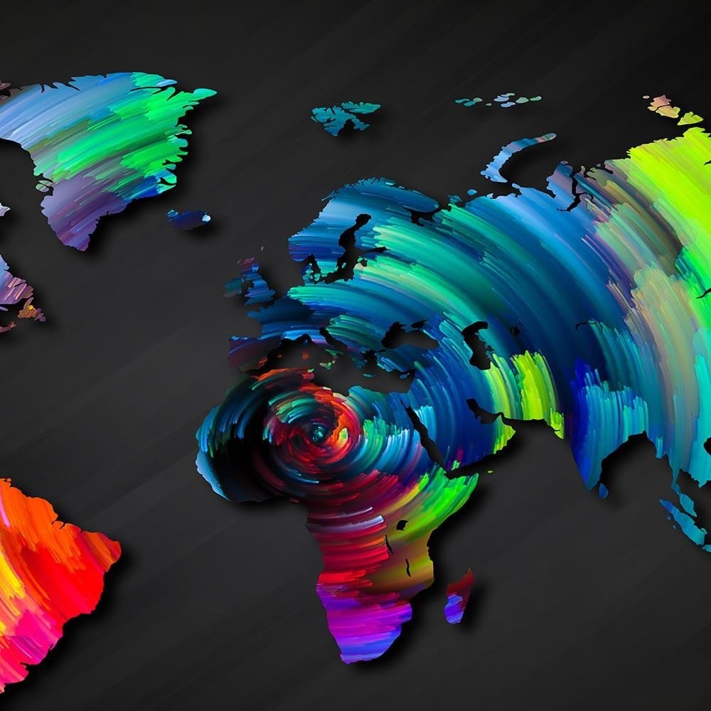 Glezna baltā rāmī - Map Of The World With Many Colors  Home Trends DECO