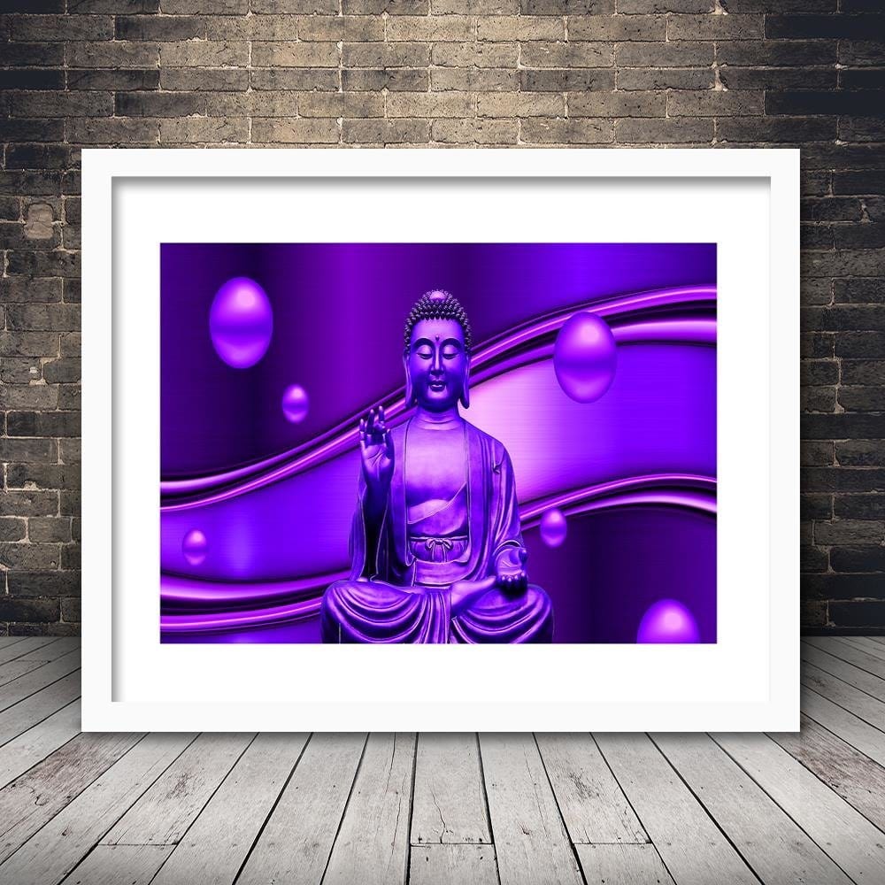 Glezna baltā rāmī - Meditator Buddha On An Abstract Background  Home Trends DECO