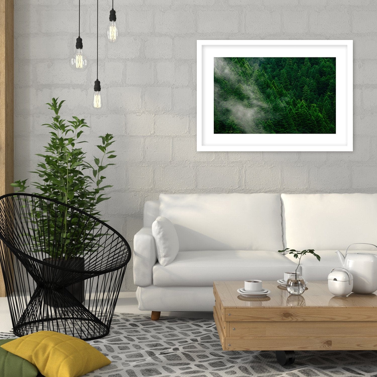 Glezna baltā rāmī - Mist Over The Forest  Home Trends DECO