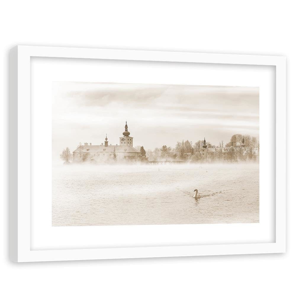 Glezna baltā rāmī - Misty Lake 1  Home Trends DECO