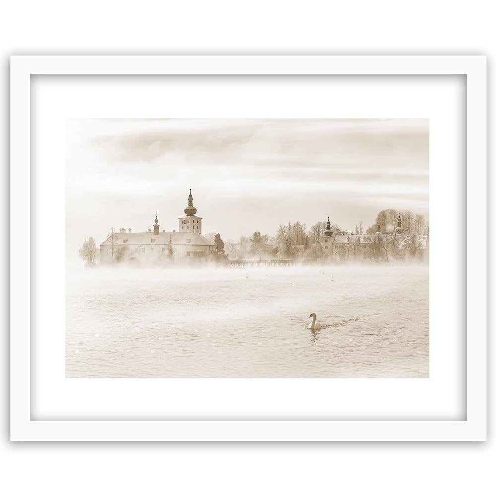 Glezna baltā rāmī - Misty Lake 1  Home Trends DECO