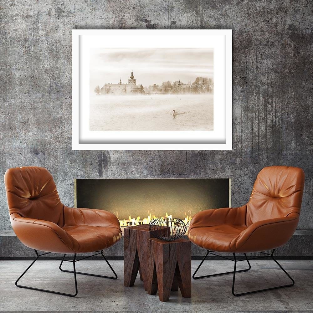 Glezna baltā rāmī - Misty Lake 1  Home Trends DECO