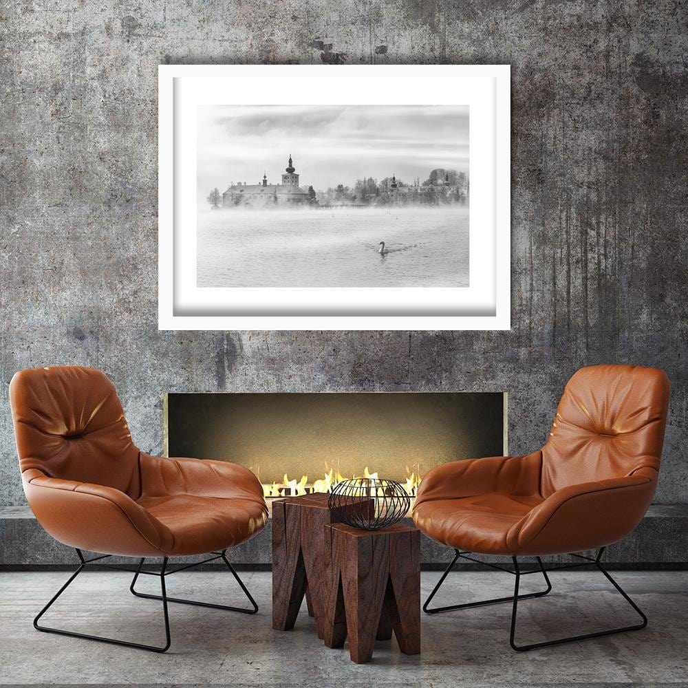 Glezna baltā rāmī - Misty Lake 2  Home Trends DECO
