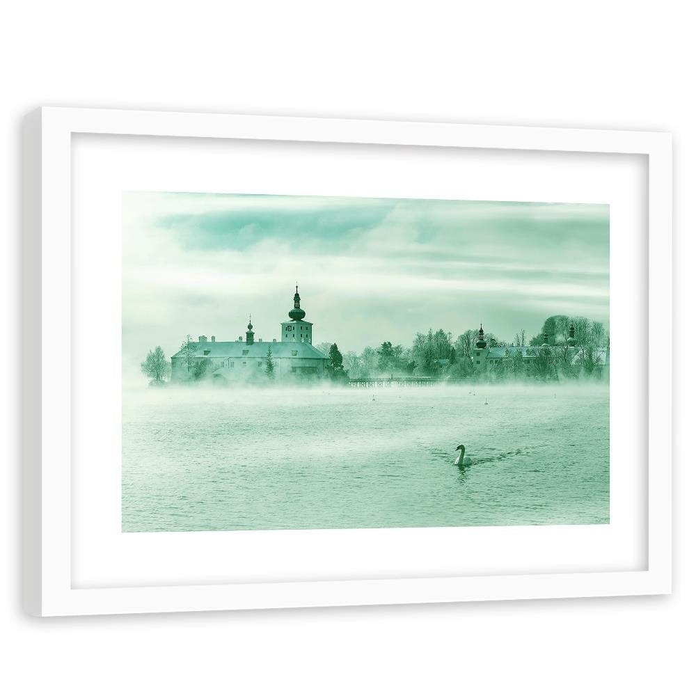 Glezna baltā rāmī - Misty Lake 3  Home Trends DECO