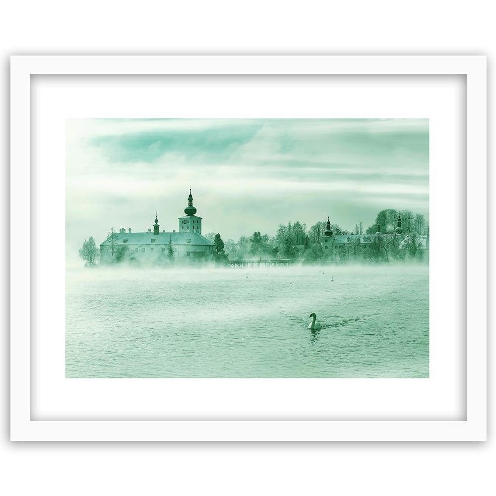 Glezna baltā rāmī - Misty Lake 3  Home Trends DECO