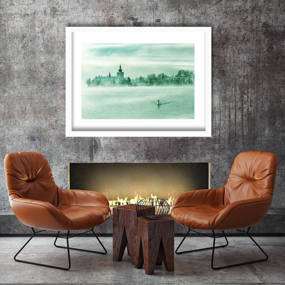 Glezna baltā rāmī - Misty Lake 3  Home Trends DECO