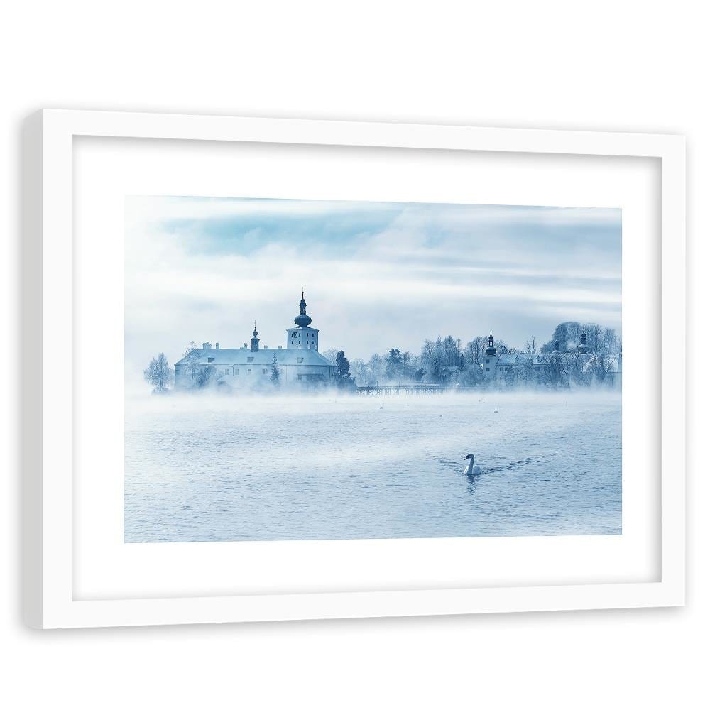 Glezna baltā rāmī - Misty Lake 4  Home Trends DECO