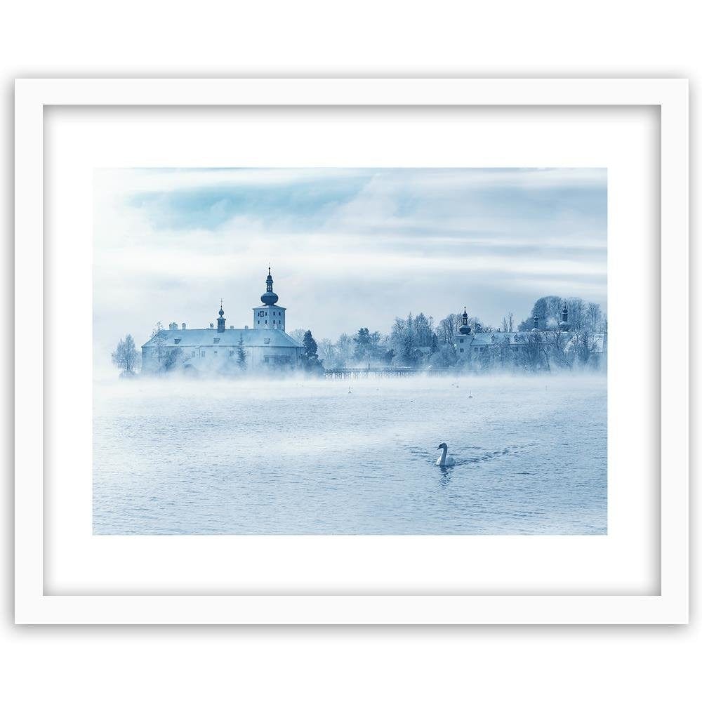 Glezna baltā rāmī - Misty Lake 4  Home Trends DECO