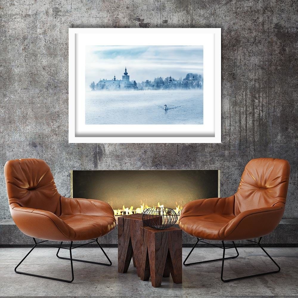 Glezna baltā rāmī - Misty Lake 4  Home Trends DECO