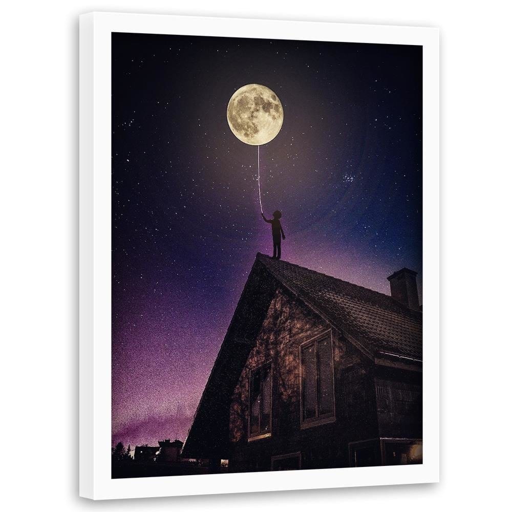Glezna baltā rāmī - Moon As Balloon  Home Trends DECO