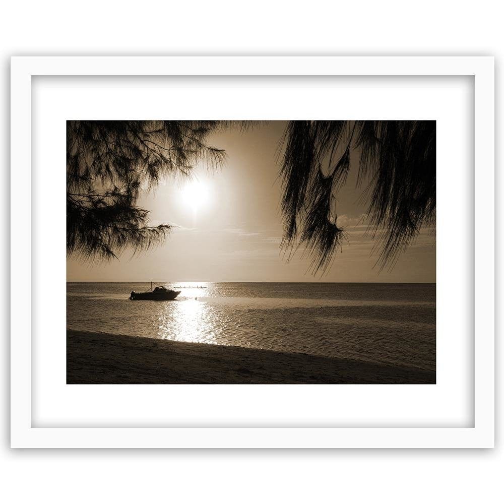 Glezna baltā rāmī - Motor Boat On The Sea Shore 1  Home Trends DECO