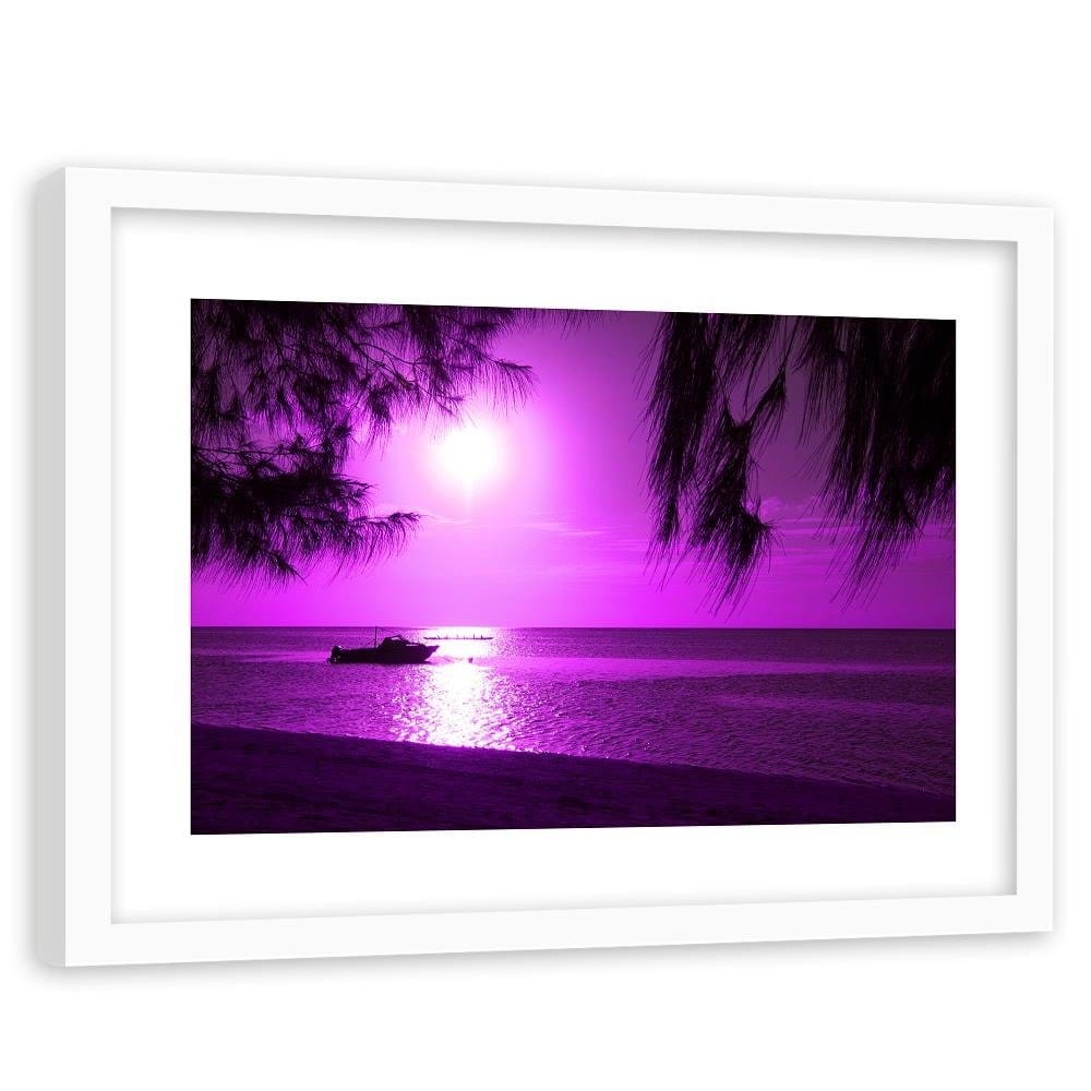 Glezna baltā rāmī - Motor Boat On The Sea Shore 3  Home Trends DECO