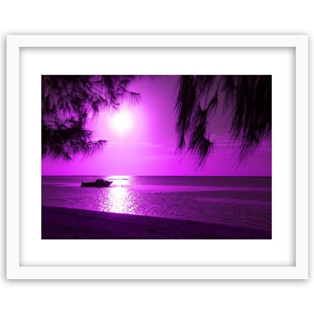 Glezna baltā rāmī - Motor Boat On The Sea Shore 3  Home Trends DECO